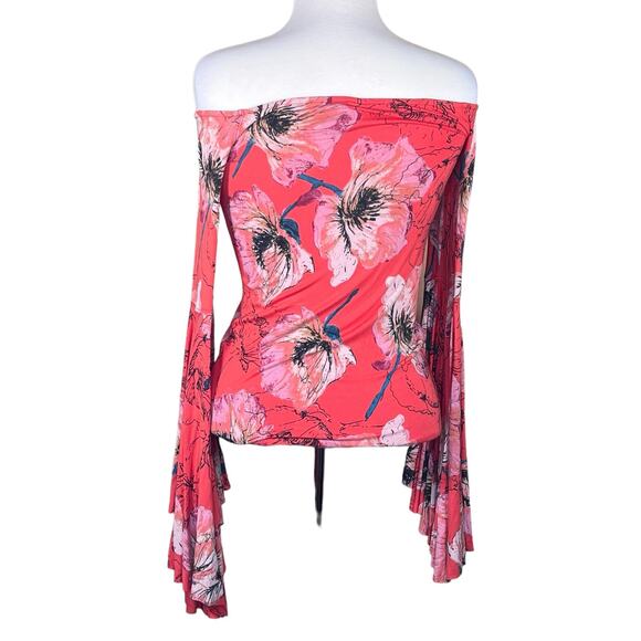 We the Free Off the Shoulder Floral Dramtic Wide Bell Sleeves Boho Knit Top XS-S - Picture 7 of 12